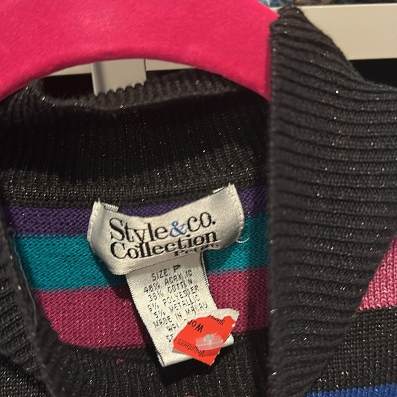 Style & Co multicolored shimmery striped mock neck sleeveless knit top size P - Picture 2 of 3